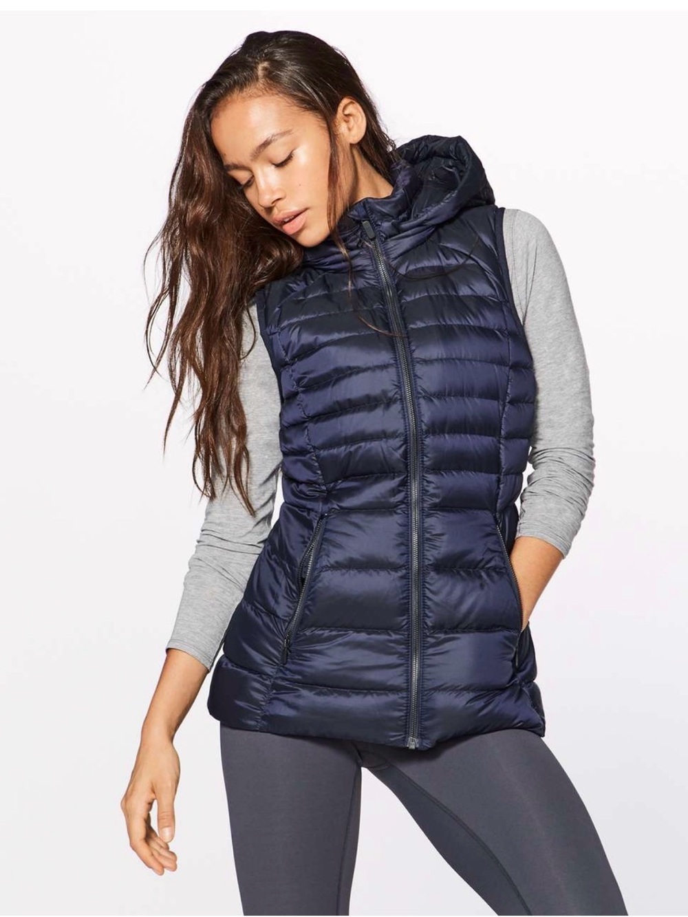 lululemon athletica Navy Quilted Hooded Puffer Vest, Size 6, EUC